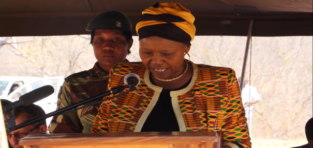 Guest of Honour delivers her speech during the handover of cleared minefields at Ganganyama Primary in Rushinga